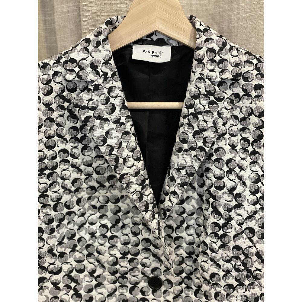 Akris Punto Textured Blazer Womens 6 Black & White Jacket Work Business, Cropped - Picture 2 of 12